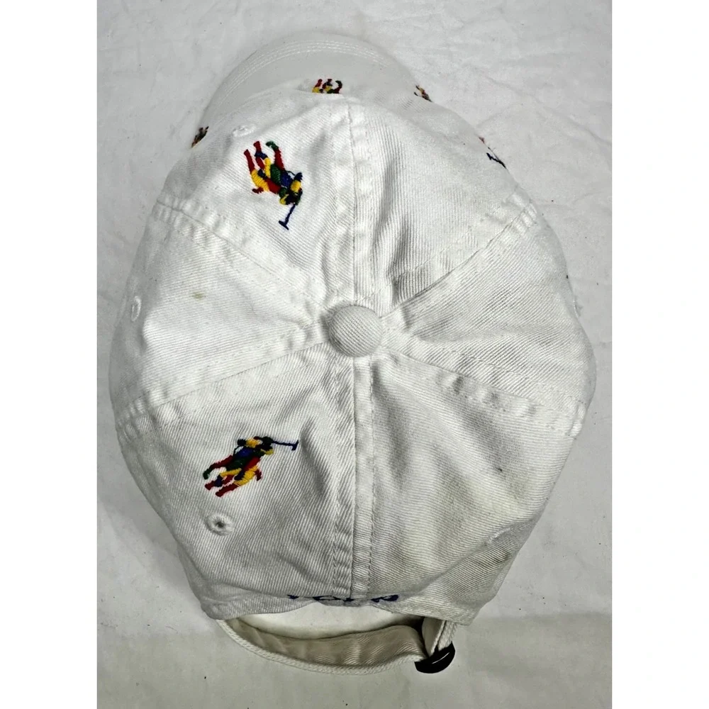 Polo Ralph Lauren Baseball Cap White Rainbow Embroidered Horses Cotton As Is